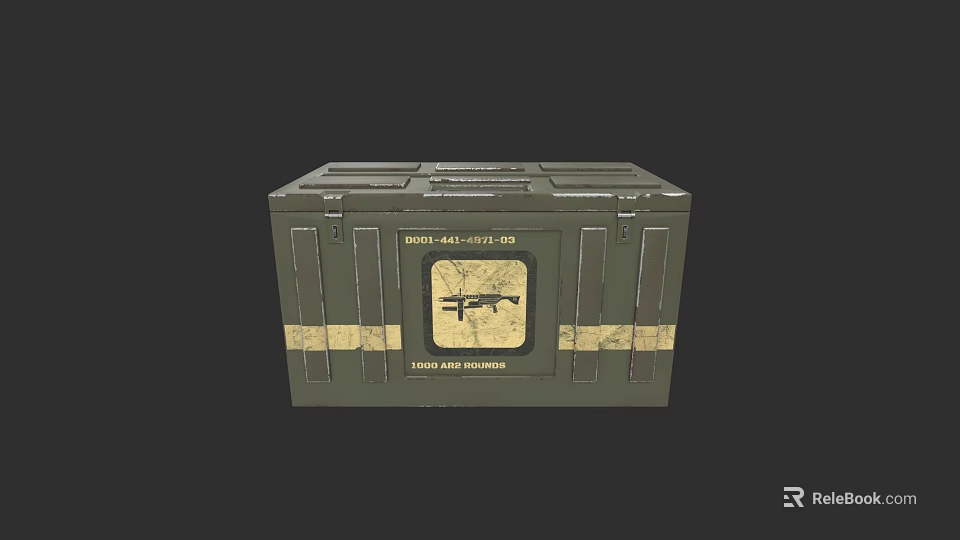 Green Military Weapon Box With Small Arms Equipment Label Third Army Storage Container 3d model 