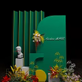 Vibrant Green Arch Photo Spot With Yellow Background White Statue Green Sofa And Plants