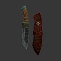Traditional Weapon With Sharp Metal Blade Red Wrapped Handle And Leather Sheath 3d model
