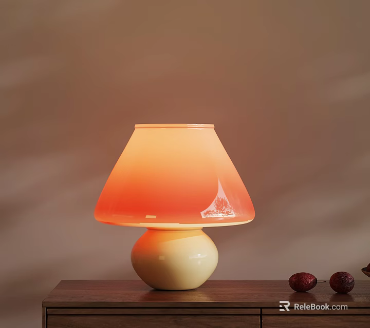 Mushroom Shaped Table Lamp With Gradient Orange Yellow Shade White Base And Red Fruits 3d model 