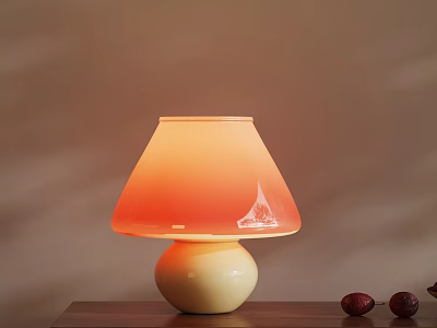 Mushroom Shaped Table Lamp With Gradient Orange Yellow Shade White Base And Red Fruits 3d model