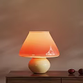 Mushroom Shaped Table Lamp With Gradient Orange Yellow Shade White Base And Red Fruits