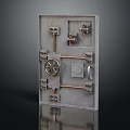 Vintage Metal Safe Door Design With Combination Dial Latches And Metal Bars