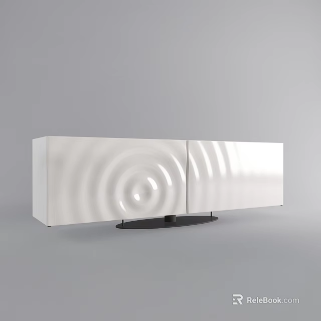 Modern White TV Stand With Wavy Circular Patterns And Black Base Stand 3d model