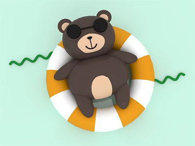 Teddy Bear Doll Wearing Black Sunglasses Lying On Orange And White Lifebuoy 3d model Teddy Bear Doll Wearing Black Sunglasses Lying On Orange And White Lifebuoy 3d model