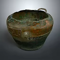 Antique Round Bronze Container With Worn Surface And Rustic Patina Handle 3d model