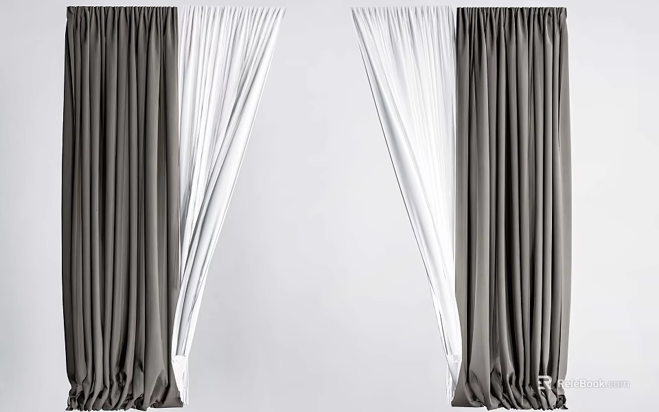 Gray And White Modern Curtains Fabric Design For Home Interior Decor 3d model 
