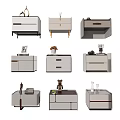Modern Style Bedside Tables with Drawers Metal Legs and Decorative Items