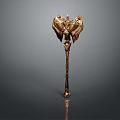 Ornate Golden Hardware Axe With Intricate Wing Design And Carved Handle