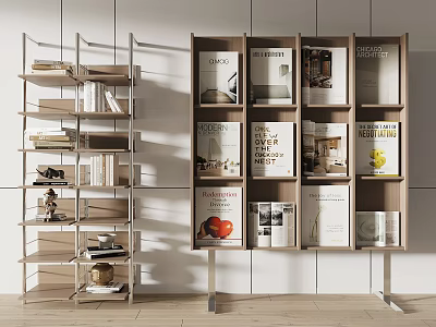 Modern Interior Storage Shelves With Books Magazines And Decorative Items 3d model