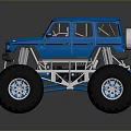 Blue Monster Truck With Large Wheels And High Off Road Chassis Design