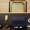 Modern Study Room Interior With Wooden Desk Laptop Wicker Chair And Stationery