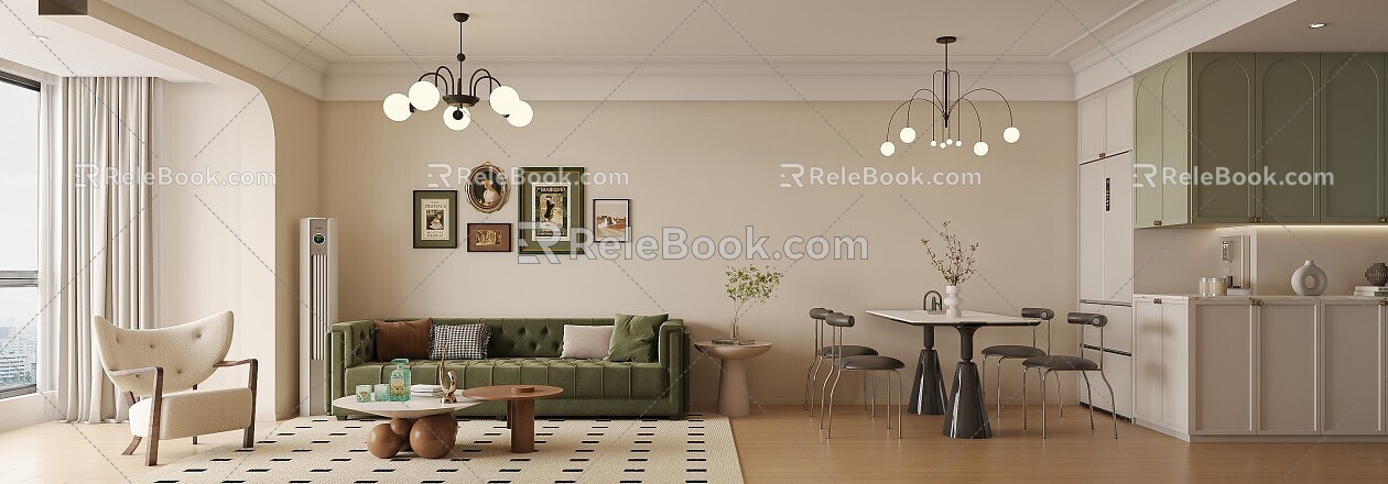 Living Room Bedroom Dining Room Antique Home Coffee Table Set and Dining Table Chair Single Chair Chandelier TV Cabinet 3d model