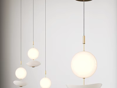 Modern Pendant Lights with Spherical Shades Golden Rods and White Bowl Bases 3d model