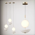 Modern Pendant Lights with Spherical Shades Golden Rods and White Bowl Bases