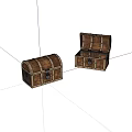 Vintage Wooden Treasure Chests One Open and One Closed Featuring Metal Clasps