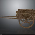 Vintage Wooden Cart With Large Spoked Wheels And Wooden Planks