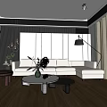 Modern Living Room With White L shaped Sofa Round Coffee Table Wooden Flooring And Floor Lamp