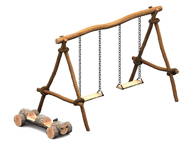 Outdoor Play Equipment Wooden Swing Set With Two Seats And Log Design 3d model
