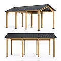 Natural Wood Garden Gazebo Featuring Black Roof And Open Pillared Structure