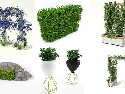 Various Decorative Garden Shrubs with Hedge Vertical Archway and Potted Styles 3d model