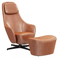 Brown Leather Single Sofa With Ottoman And Black Base Design 3d model