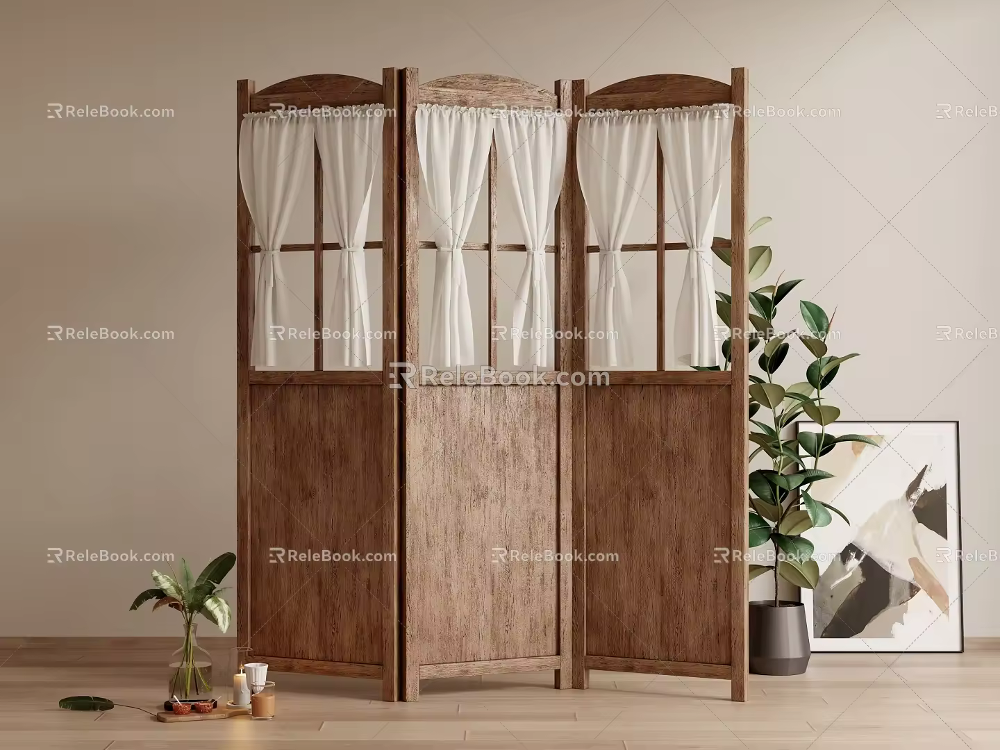 Quiet Style Retro Style Folding Screen Partition 3d model
