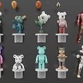 Colorful Collectible Toy Figures With Bear Shapes Superhero And Soldier Designs On Display Stands