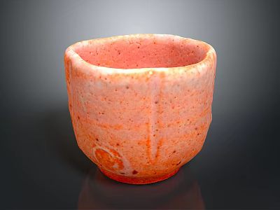 Unique Orange Ceramic Cup With Handmade Textured Surface And Rustic Design 3d model