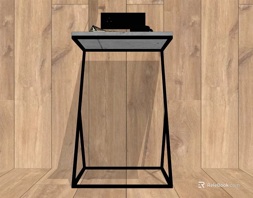 Modern Wooden Bedroom Accent Wall With Glass Top Table And Black Metal Frame 3d model 
