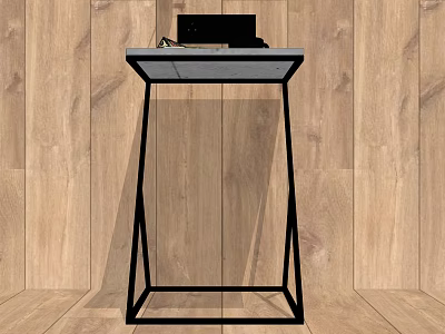 Modern Wooden Bedroom Accent Wall With Glass Top Table And Black Metal Frame 3d model