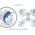 Chinese Element Carp Vector Illustrations With Traditional Art Design 3d model