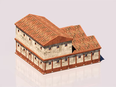 Traditional Multi story Building With Red Tile Roof And White Walls 3d model