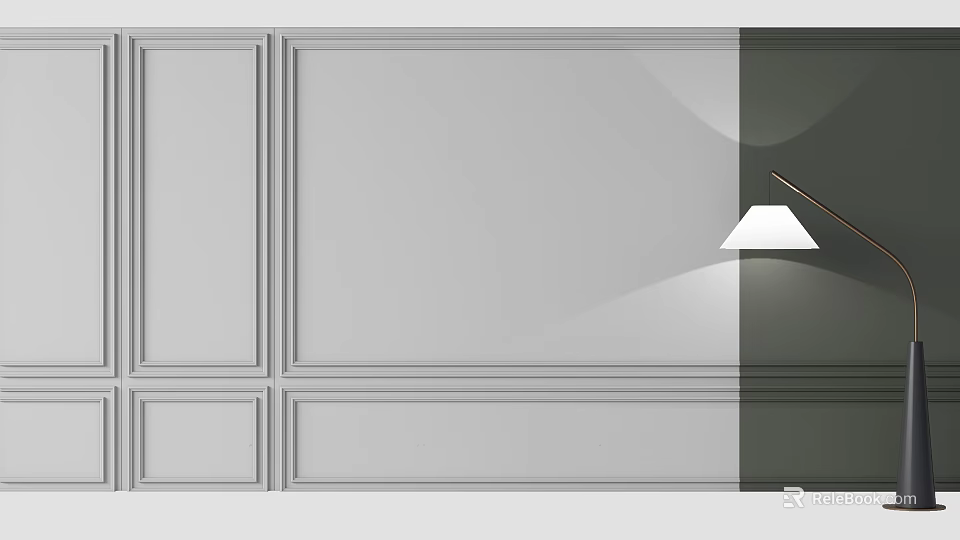 Gray Wall Panel Design With Modern Paneling And Floor Lamp Lighting 3d model