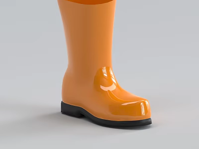 Orange Glossy Rain Boots With Black Sole And Shiny Exterior Design 3d model