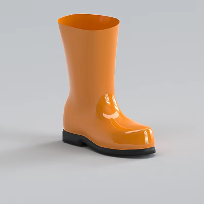 Orange Glossy Rain Boots With Black Sole And Shiny Exterior Design 3d model