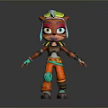 Cute 3D Cartoon Character With Orange Fur Colorful Goggles And Green Outfit