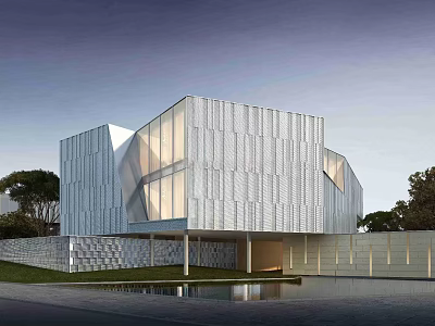 Modern Sales Office Building With Unique Exterior Design Glass Facade And Landscaped Surroundings 3d model