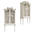 White Wine Cabinet With Arched Glass Doors And Decorative Gold Accent Legs