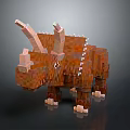 High Quality Pixel Style Triceratops 3D Model With Brown Block Structure And Horn Details