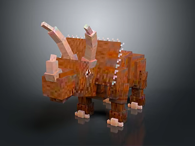 High Quality Pixel Style Triceratops 3D Model With Brown Block Structure And Horn Details 3d model