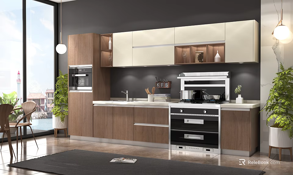 Modern Kitchen Interior With Stylish Cabinets Integrated Appliances And Sleek Countertop 3d model 