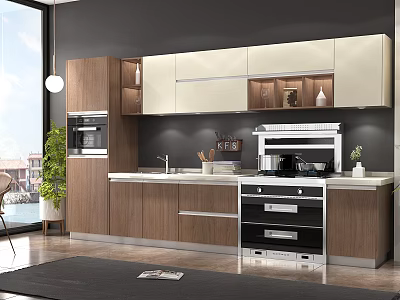 Modern Kitchen Interior With Stylish Cabinets Integrated Appliances And Sleek Countertop 3d model