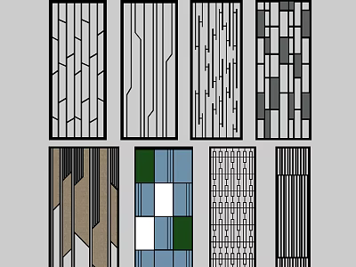 Modern Room Dividers Featuring Geometric Lines And Colorful Panel Designs 3d model