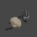 Two Beige And Silver Skull Hats With Mesh Face Mask And Side Tube Design