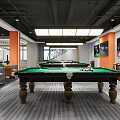Modern Billiard Room Interior With Pool Table And Lounge Area 3d model