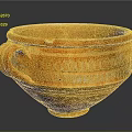 Traditional Orange Ceramic Wine Goblet With Carved Handle And Decorative Surface Patterns