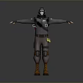 3D Character Design With Gray Outfit Helmet Mask Backpack And Brown Boots