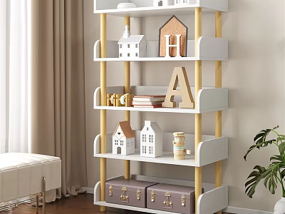 Multi tiered Display Shelf with Mini House Models Letter Decor Books and Drawers 3d model