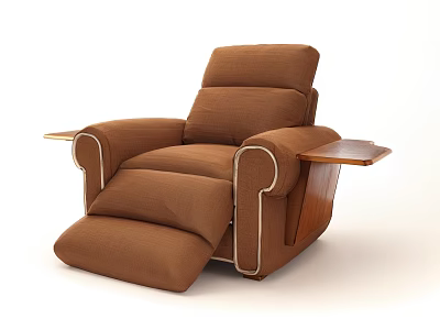Comfortable Brown Single Seater Recliner Sofa With Wooden Side Table And Adjustable Footrest 3d model